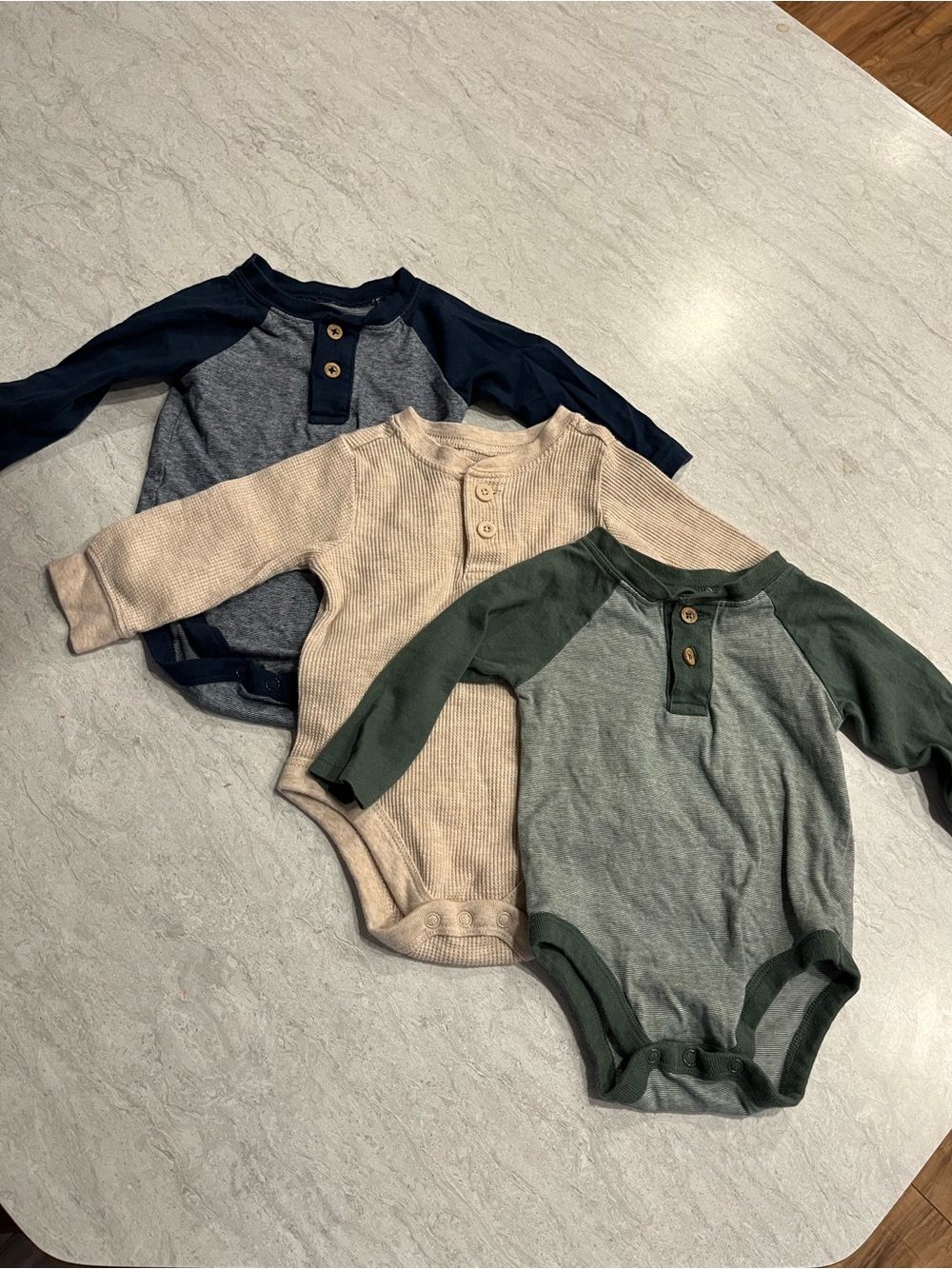 Garanimals Navy, Cream & Green Long-Sleeve Henley Baby Bodysuits (3-Pack)